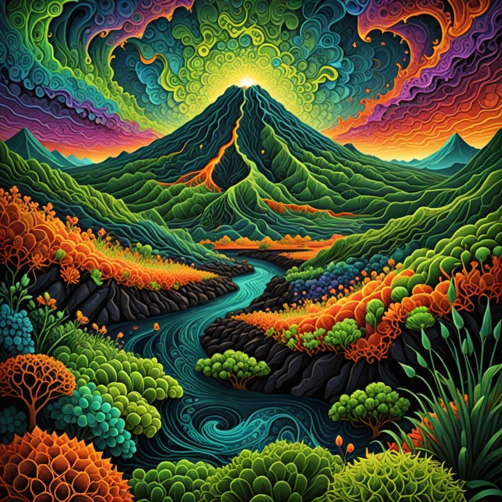 Fractal Volcano in Vibrant Green