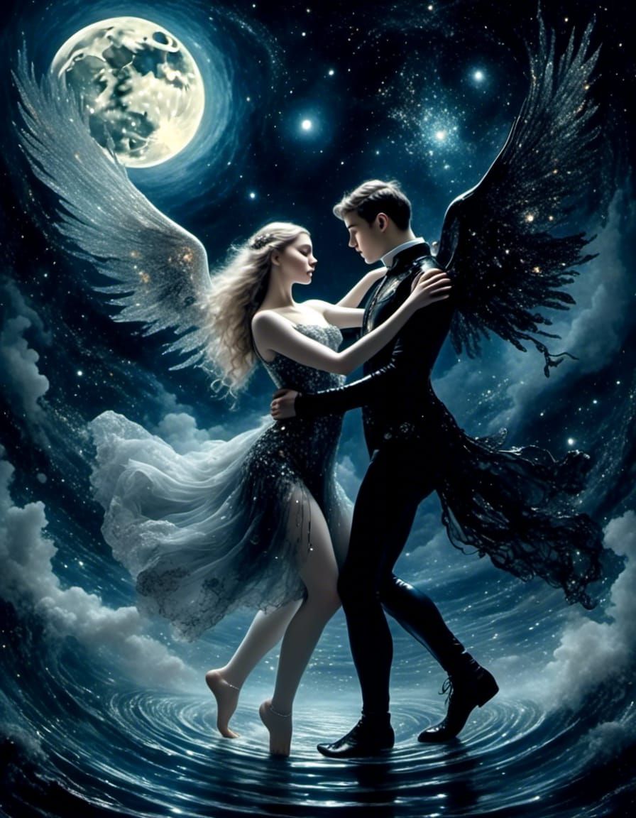 Cyberpunk Lovers Dancing in Moonlight