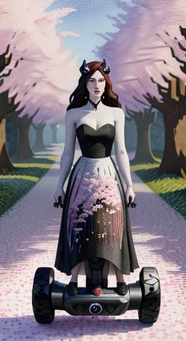 Wendigo on Hoverboard in Van Gogh and Mondrian Style