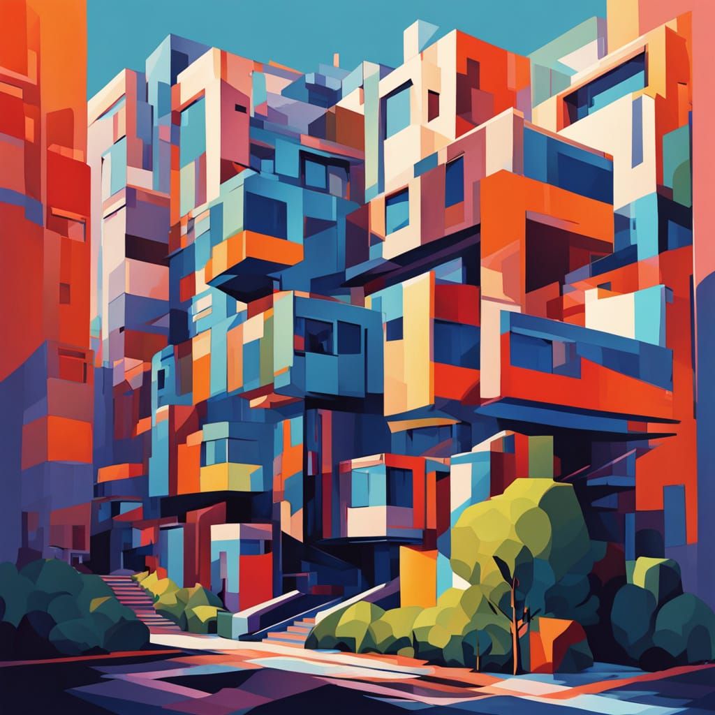 Angular City of Layered Cubist Architecture