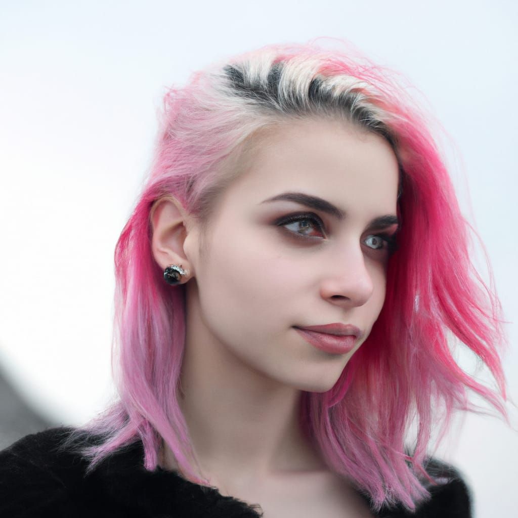 Punk Rocker Girl Portrait with Blonde and Crimson Hair