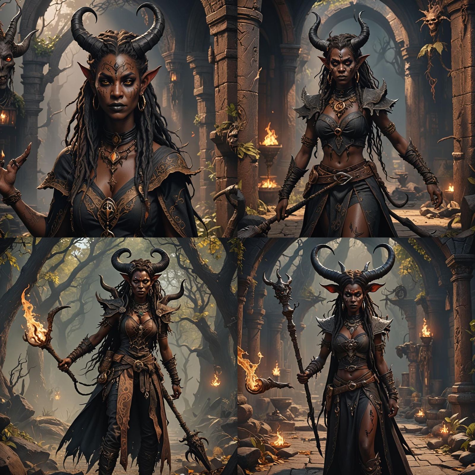 Tiefling Voodoo Witch in Detailed Matte Painting