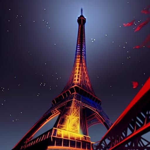 Red Dragon Breath on Eiffel Tower: Apocalyptic 3D Render