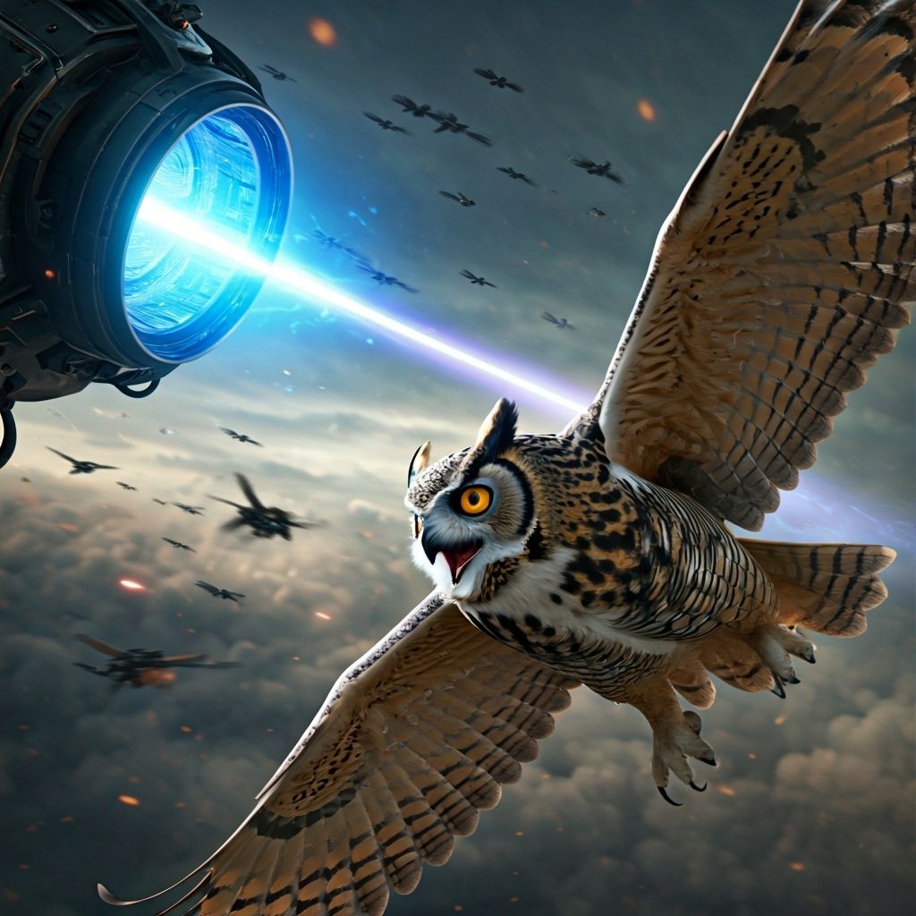 Epic Owl vs Space Laser in Cyberpunk Style