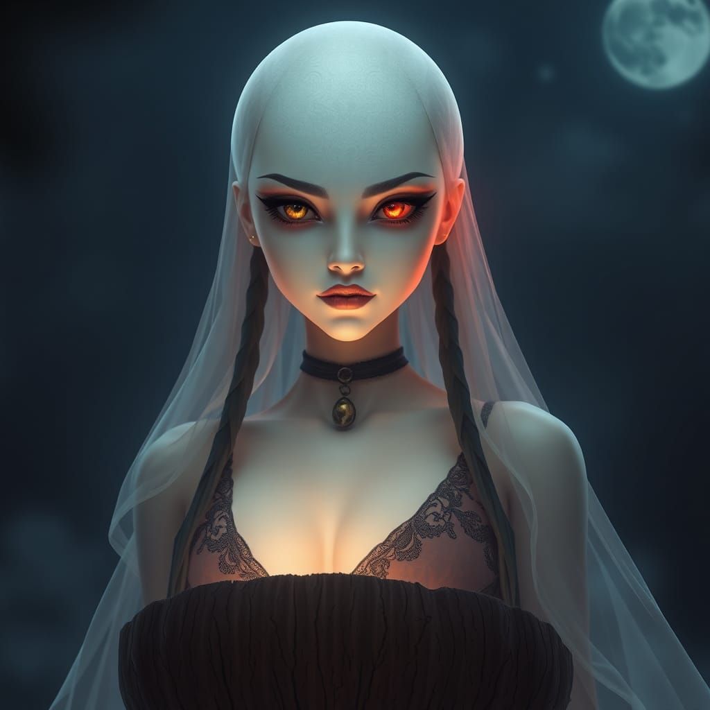 Ethereal Ghost Woman on Pedestal in Fantasy Art Style