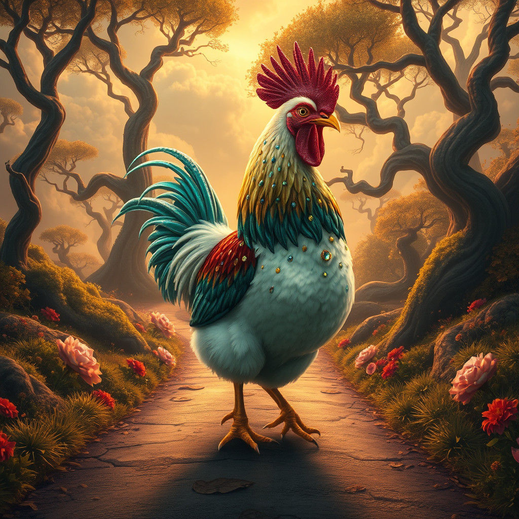 Jeweled Chicken Crosses Ancient Road
