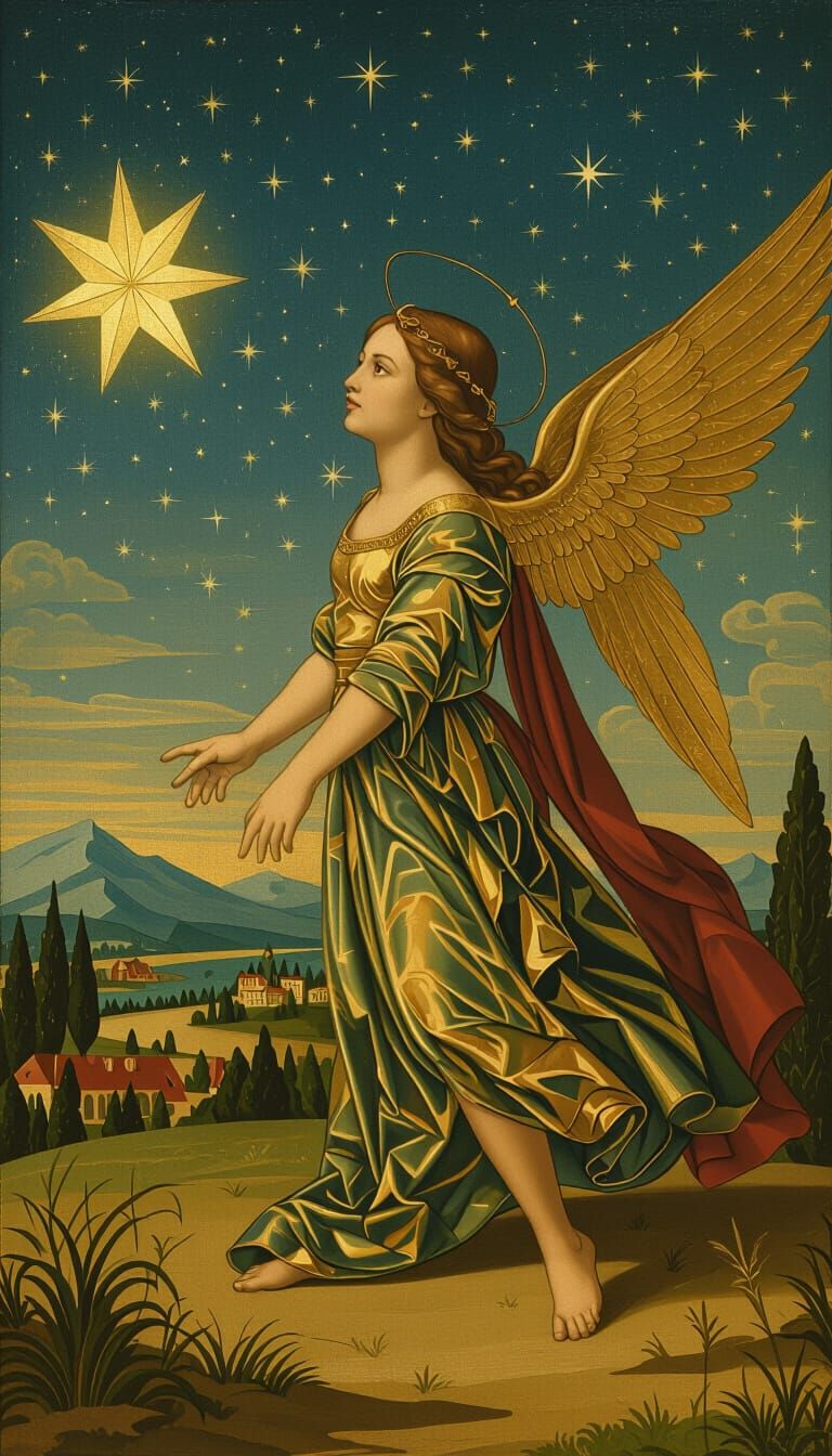 Angel Guides Star to Bethlehem in Renaissance Style