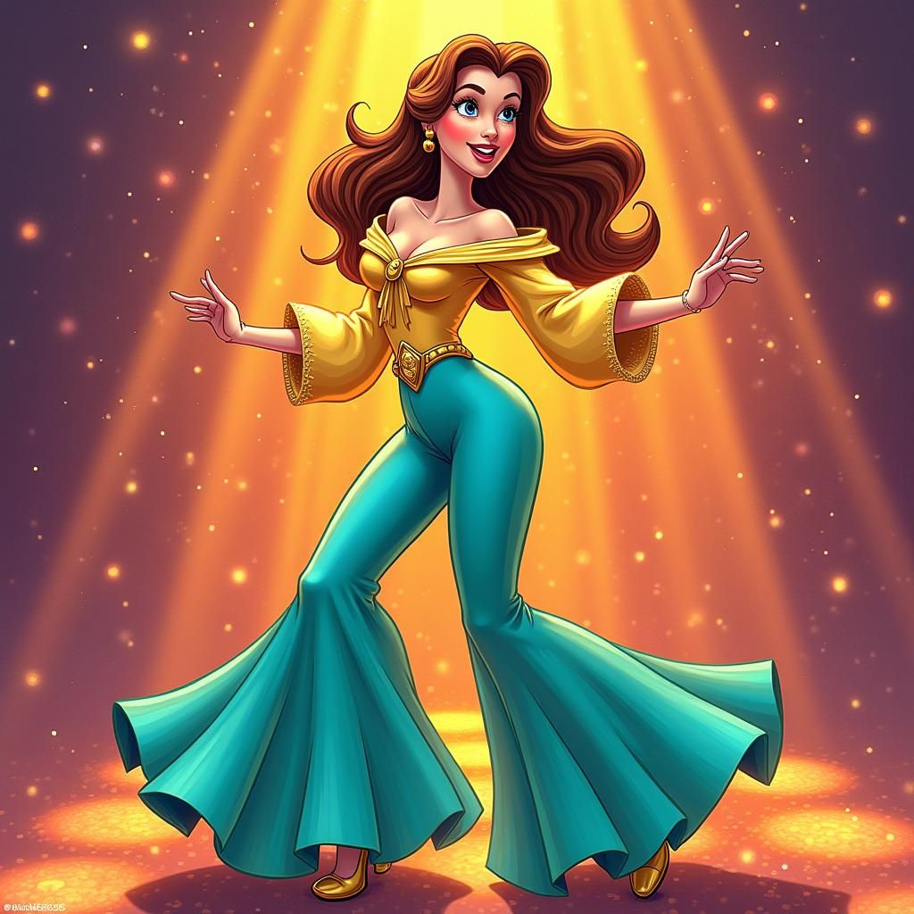 Princess Belle Disco Dancing in Bellbottoms