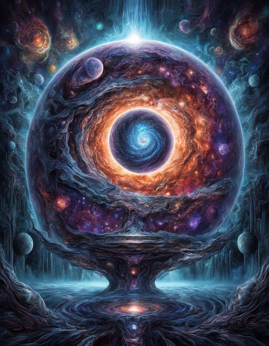 Ethereal Cosmic Sphere in Vibrant, Iridescent Hues