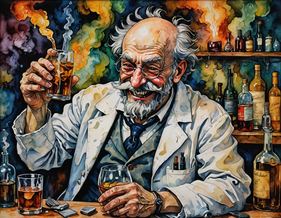 Mad Scientist, Smoky Bar, Alcohol Ink, Hyperdetailed, Paul C...