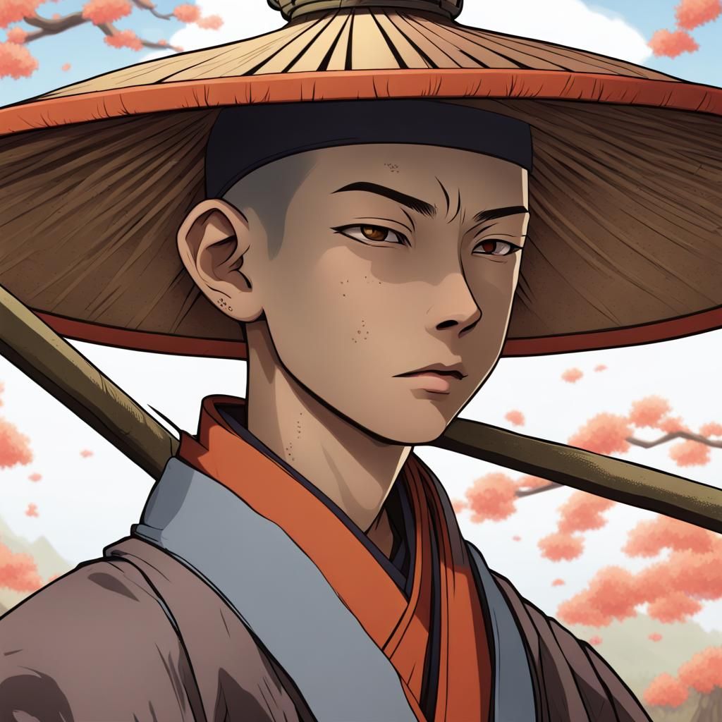 Young Shinto Monk with Buddhist Baton in 2D Art