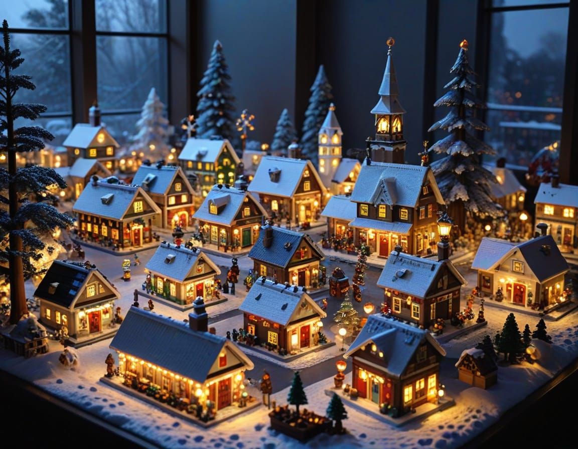 Detailed Lego Christmas Village with Ethereal Lighting