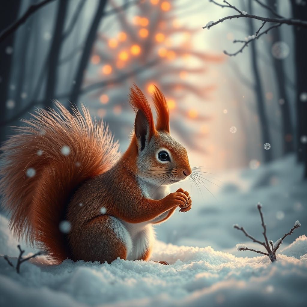 Squirrel in a Snowy Winter Wonderland
