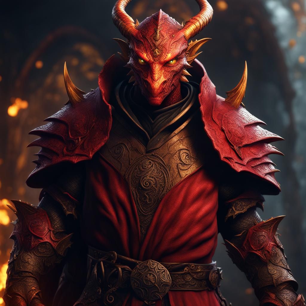 Dragonborn Wizard in Detailed Matte Painting Style