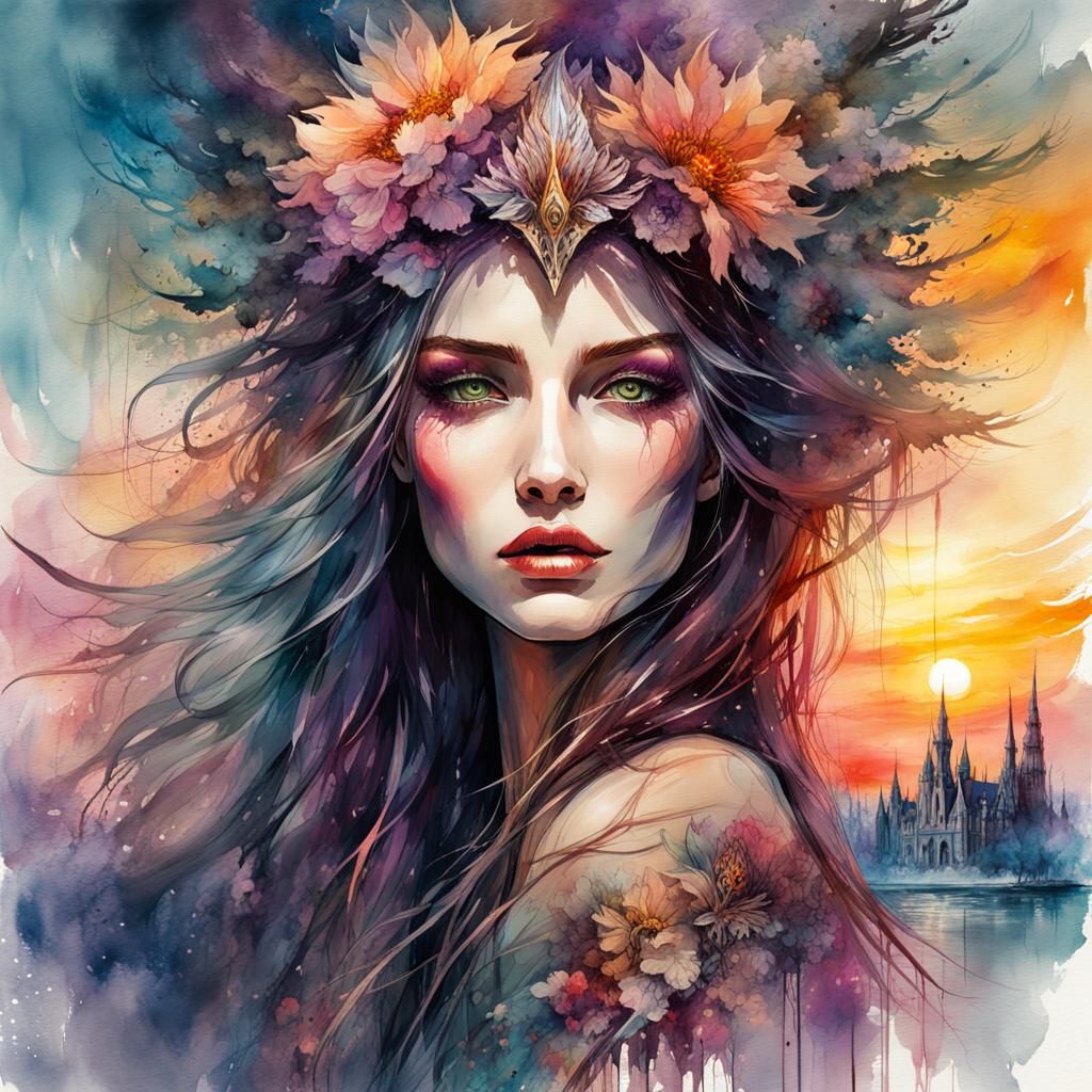 Evil Banshee in Digital Watercolor Illustration