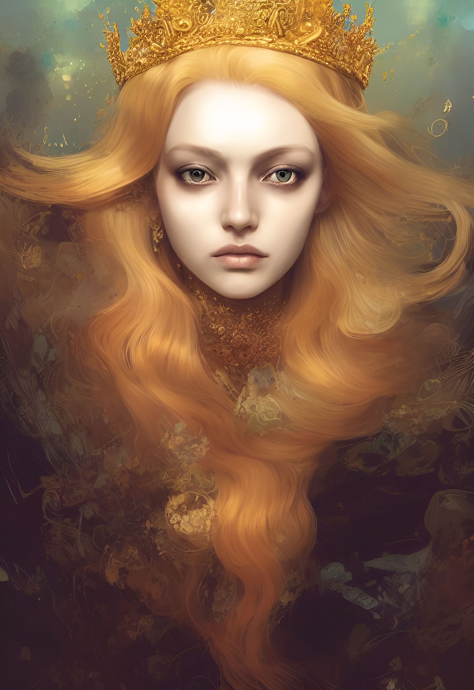 Golden Haired Queen Portrait in Watercolor Style