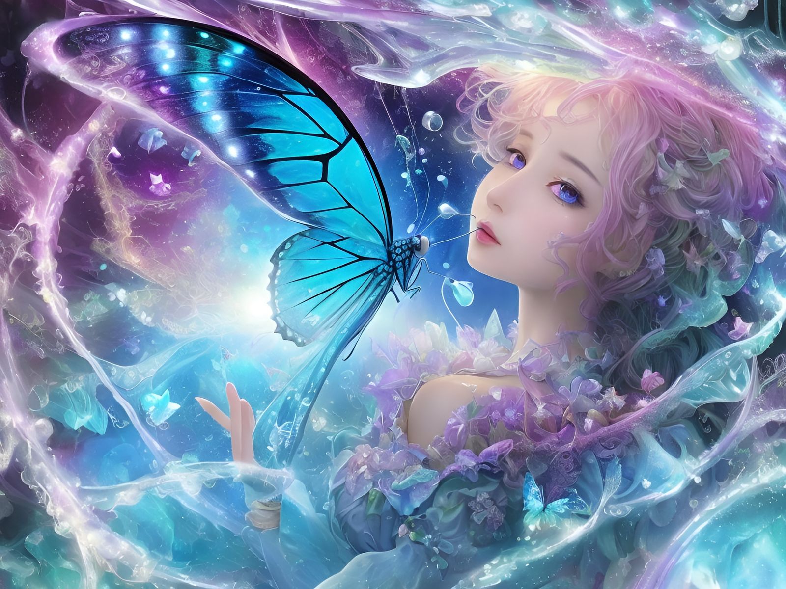 Dreamy Butterfly with 3D Fractals in Alcohol Ink Style