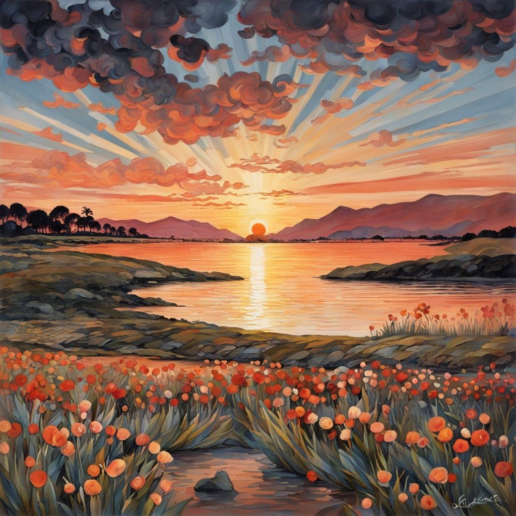 Sunset Over Landscape in François Clouet Style