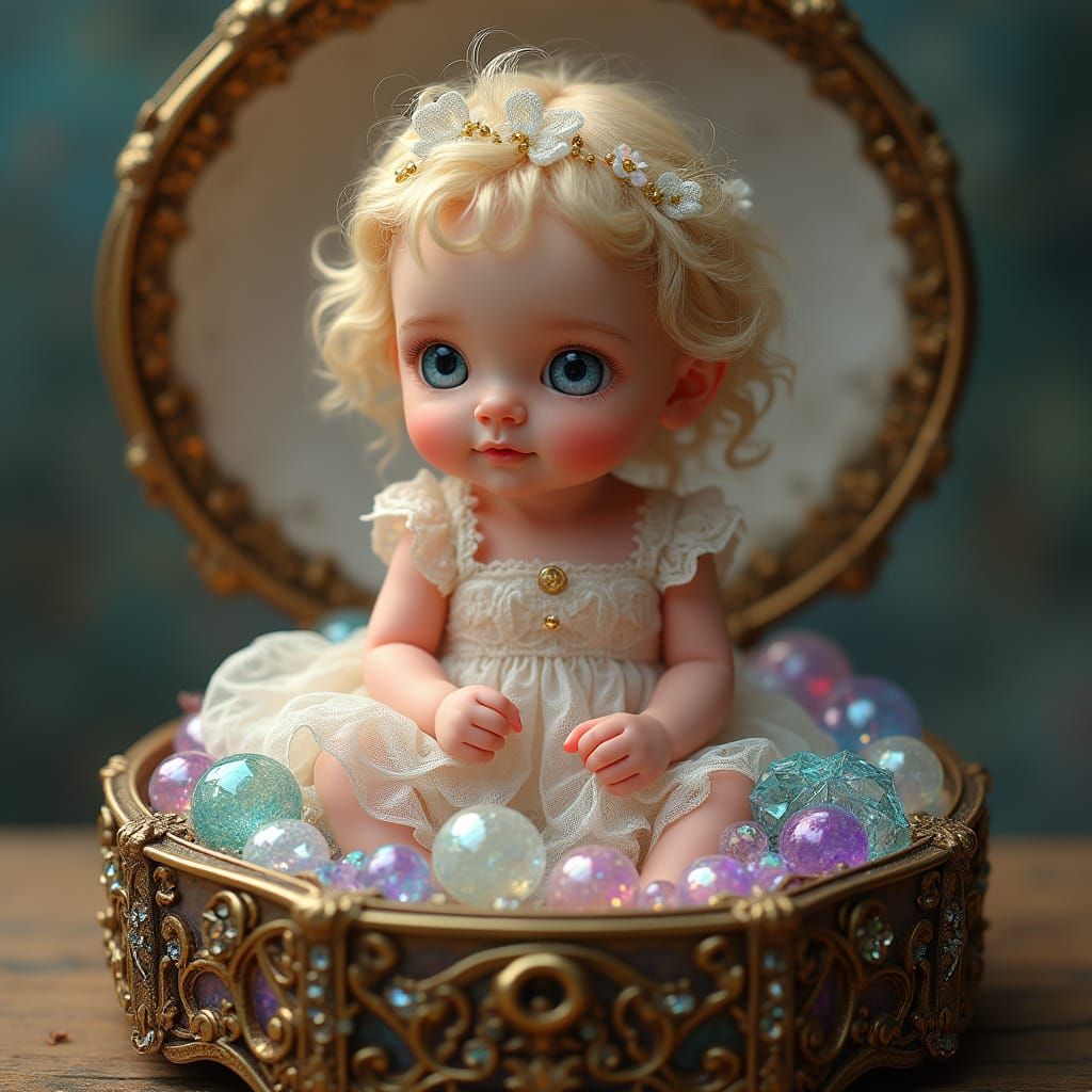 Whimsical Baby Goddess in a Glass Jewelry Box