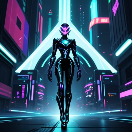 Futuristic Girl in Neon City Concept Art