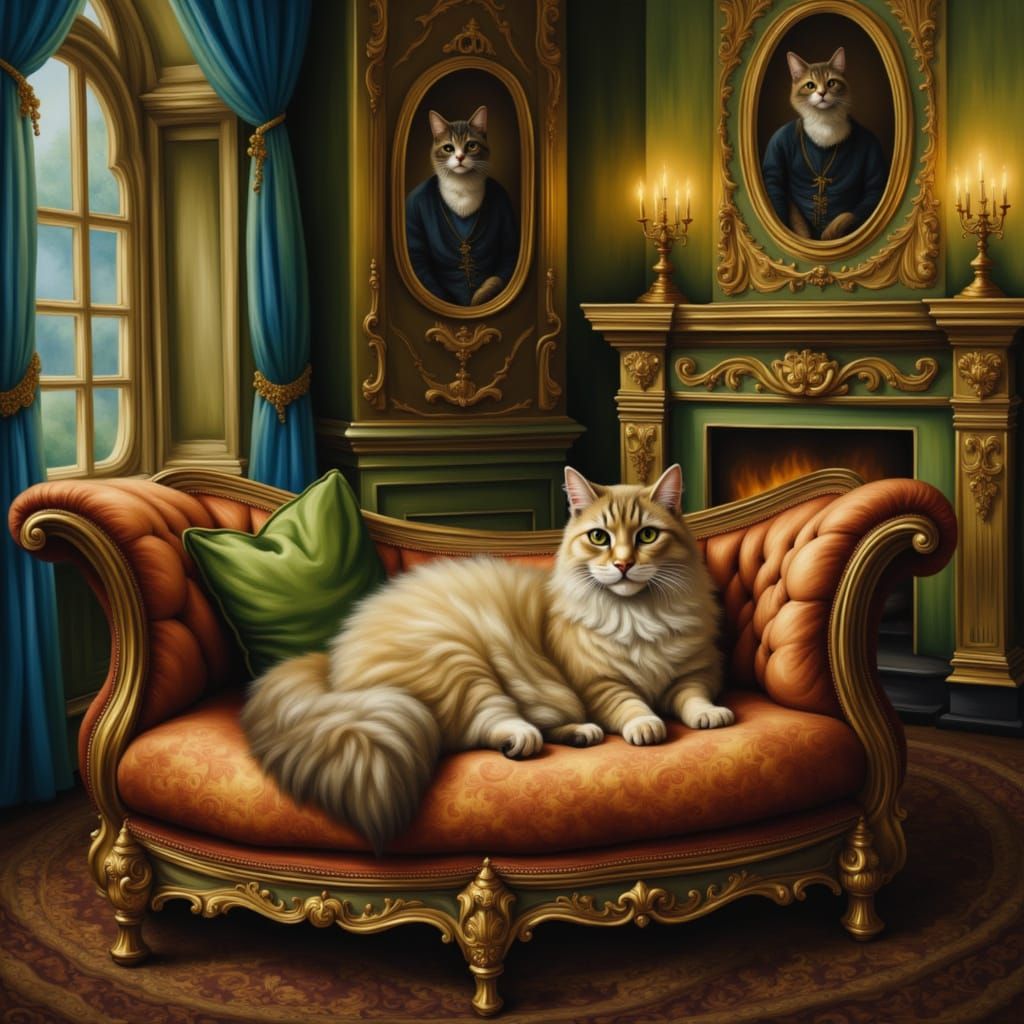 Persian Cat in Lavish Victorian Parlor