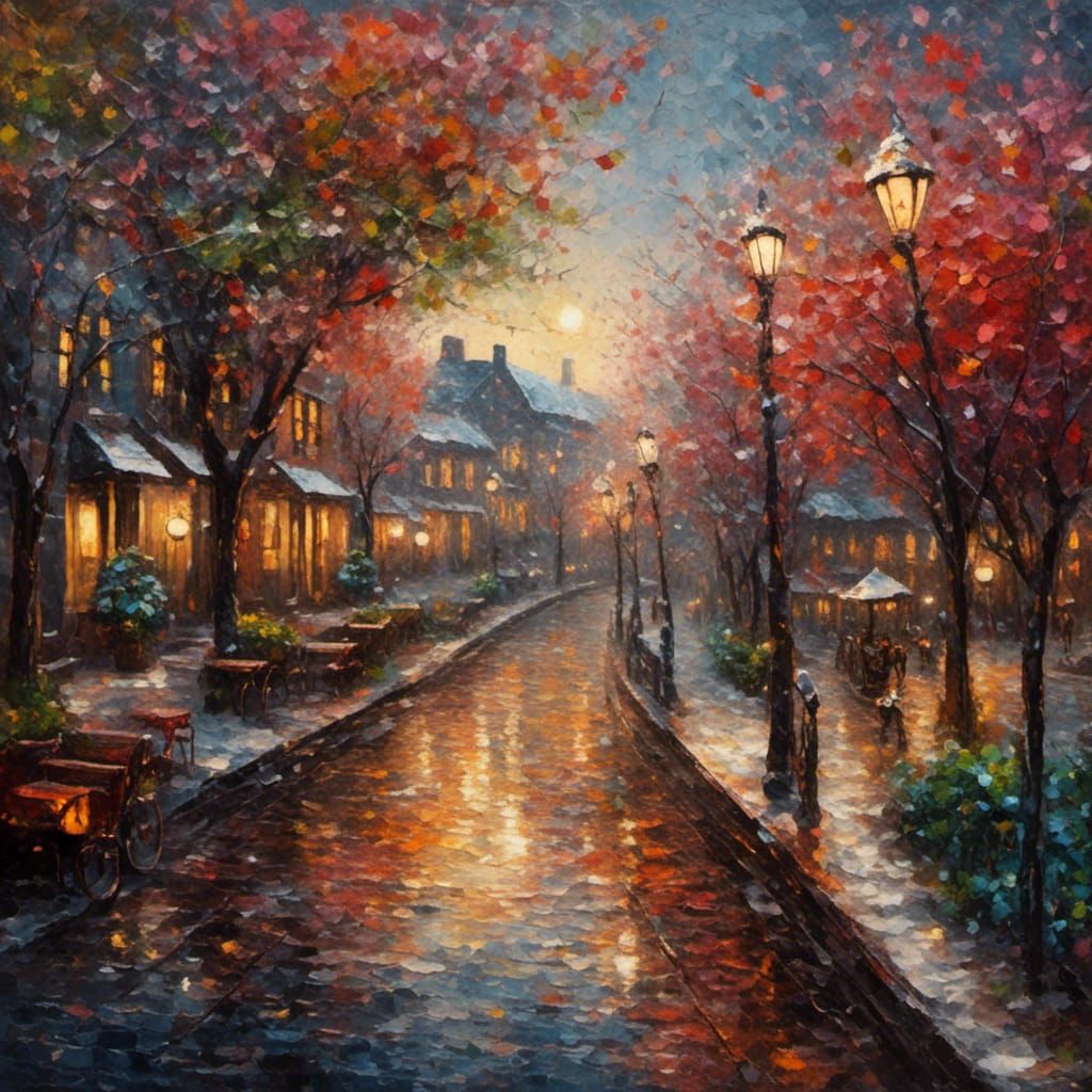 Festive Impressionist Painting with Textured Layers