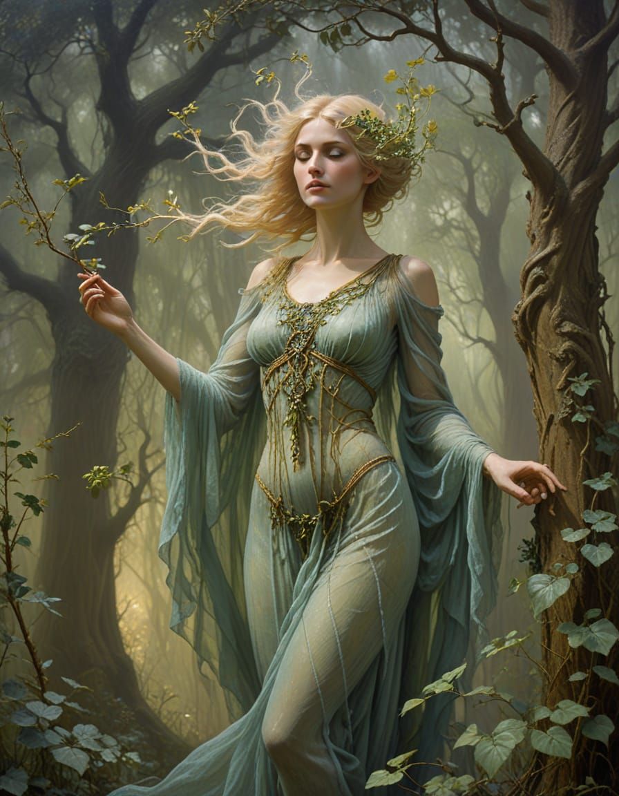 Ethereal Dryad in Preraphaelite Vignette