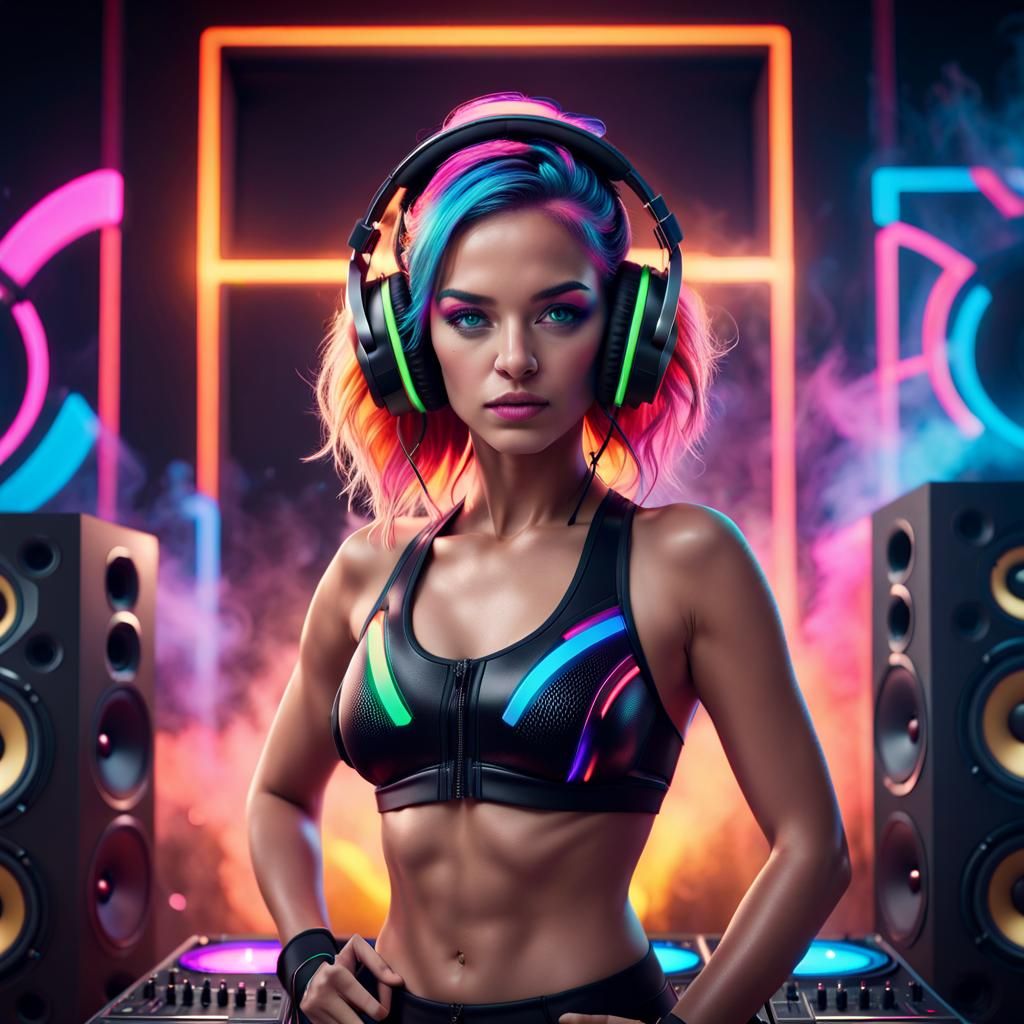 Female DJ in Neon 3D Rendering Style