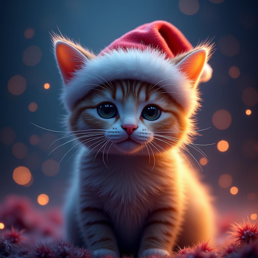 Festive Cat in Santa Hat: A Whimsical Portrait