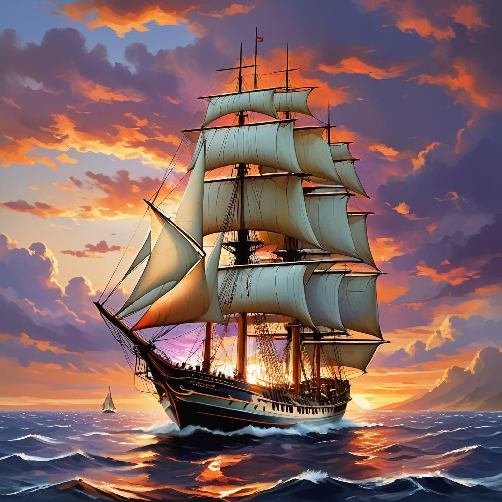 Majestic Sailboat Sunset Cruise on the Open Sea