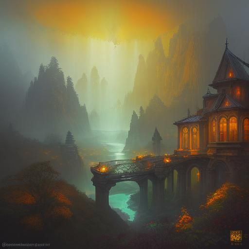 Ethereal Landscape with Petrified Architecture in Fantasy St...