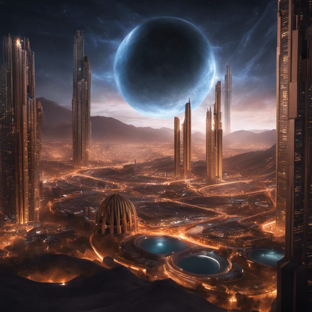 Retrofuturistic City at Night: Surrealist Collage Painting