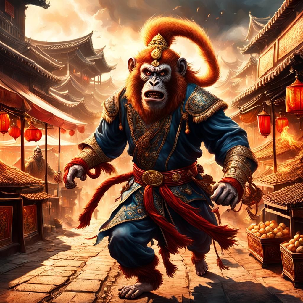 Monkey King Mischief in Town Market