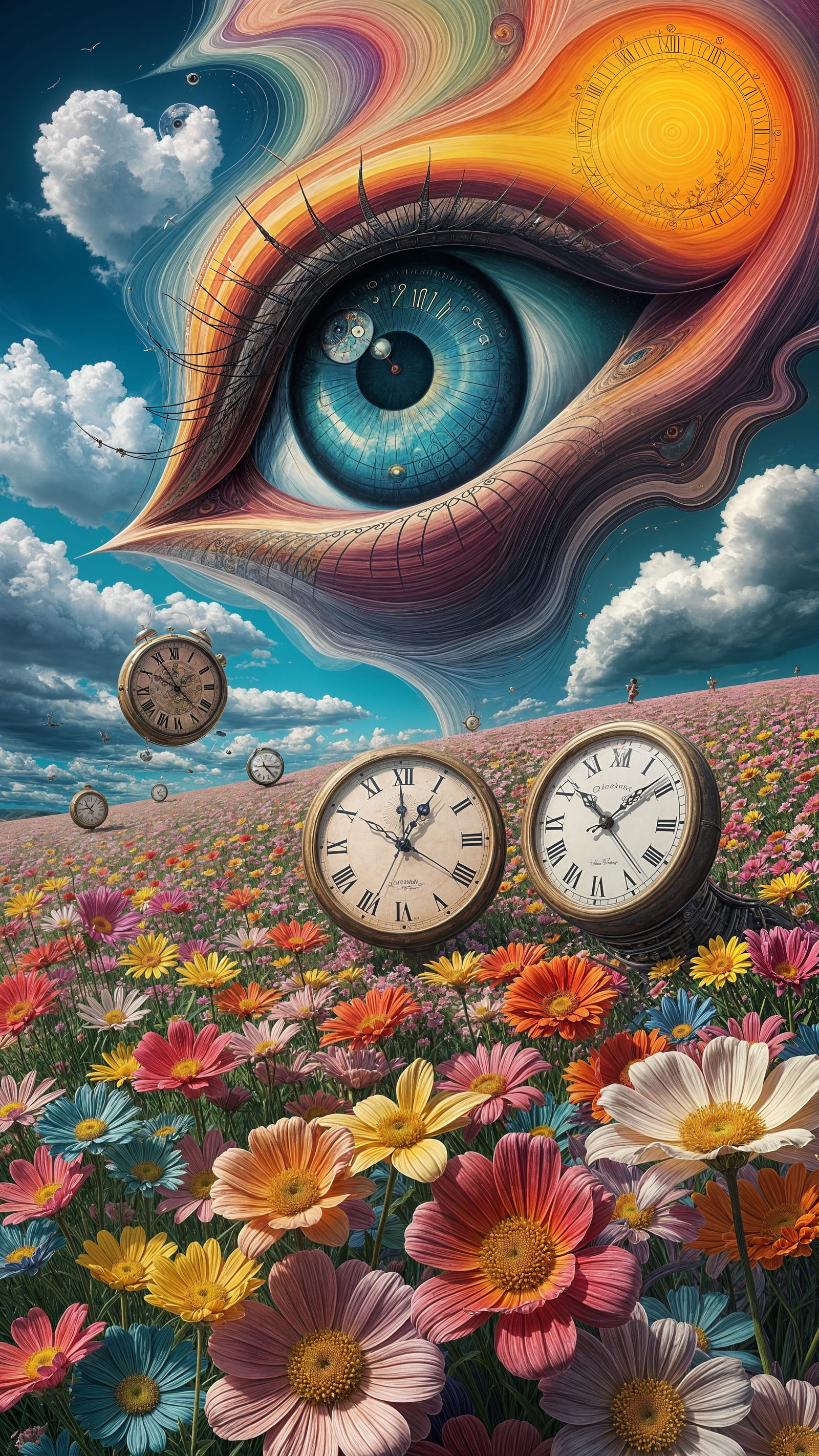 Whimsical Surreal Dreamscapes with Melted Clocks and Vibrant...