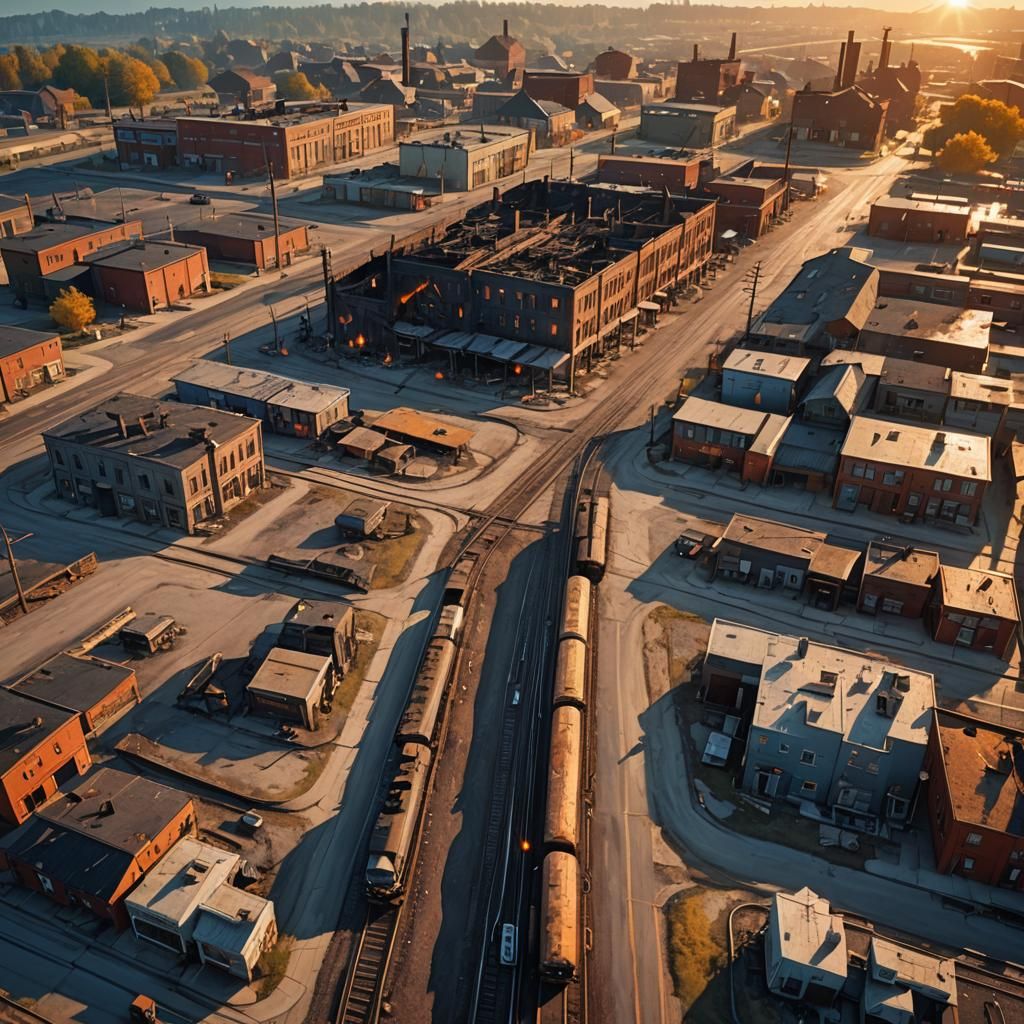 Charred Ghost Town at Railroad Junction: Concept Art