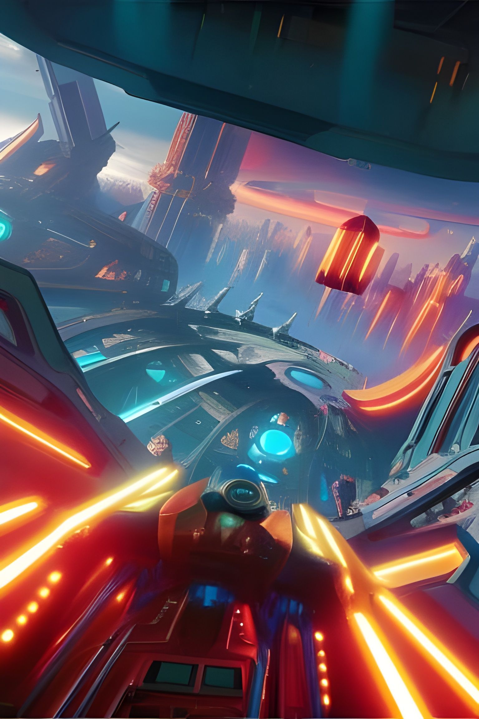 Cyberpunk Rollercoaster Through Retrofuture Cityscape