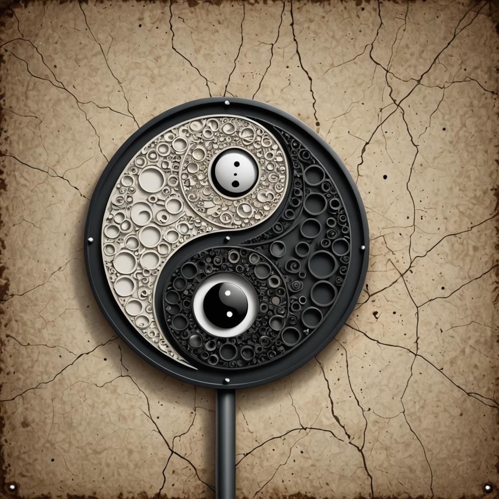 Ying-Yang Symbol on Stop Sign, Sharp Focus