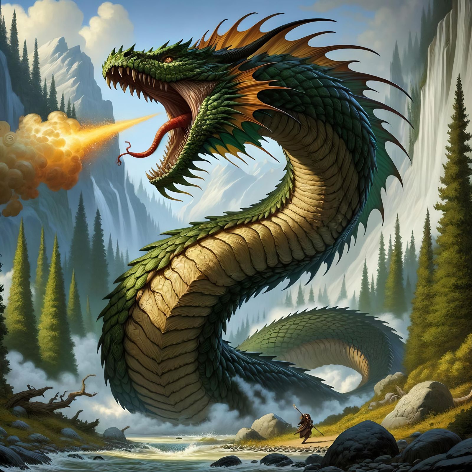 Epic Spitting Felldrake in Fantasy Environment