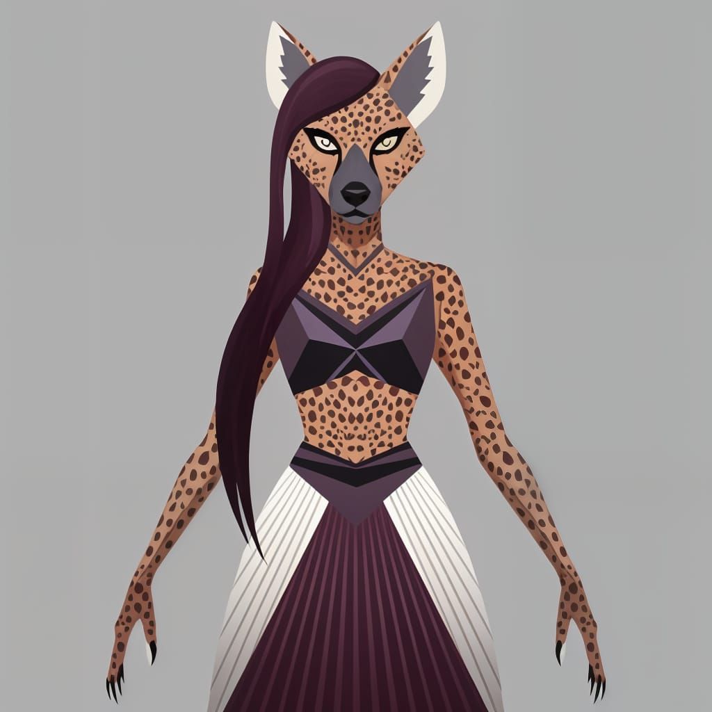 Sleek Anthropomorphic Hyena in Geometric Origami Style