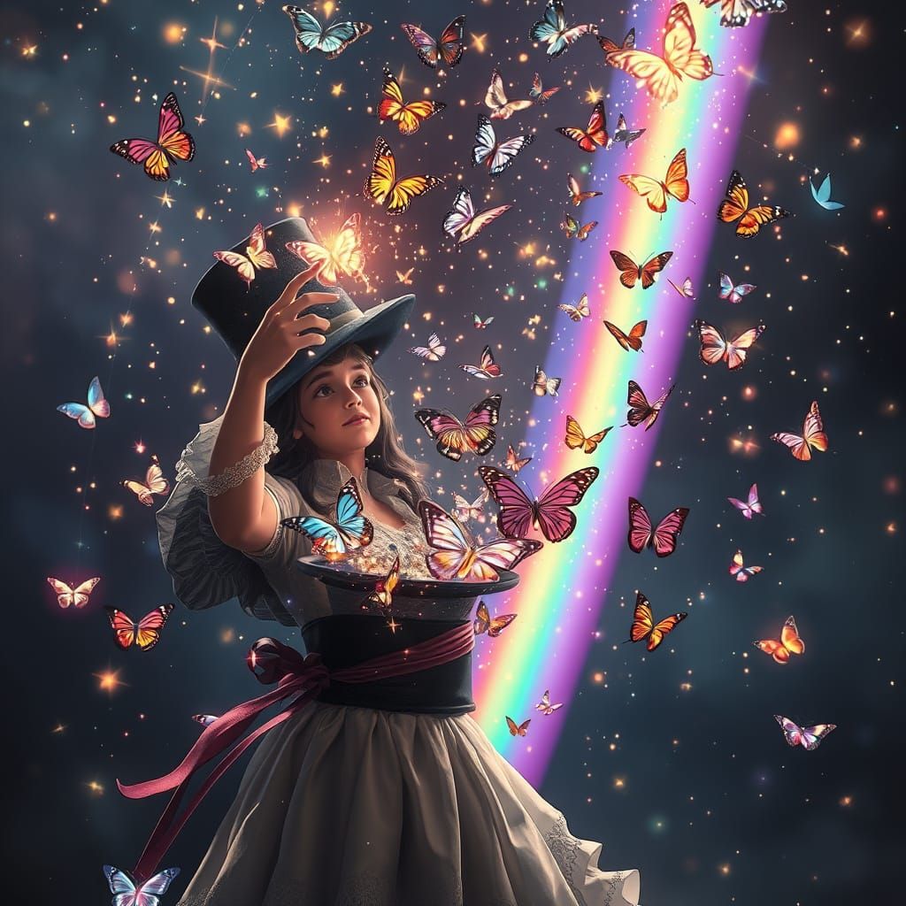Magician Emi Conjures Star Butterflies in Vibrant Rainbow