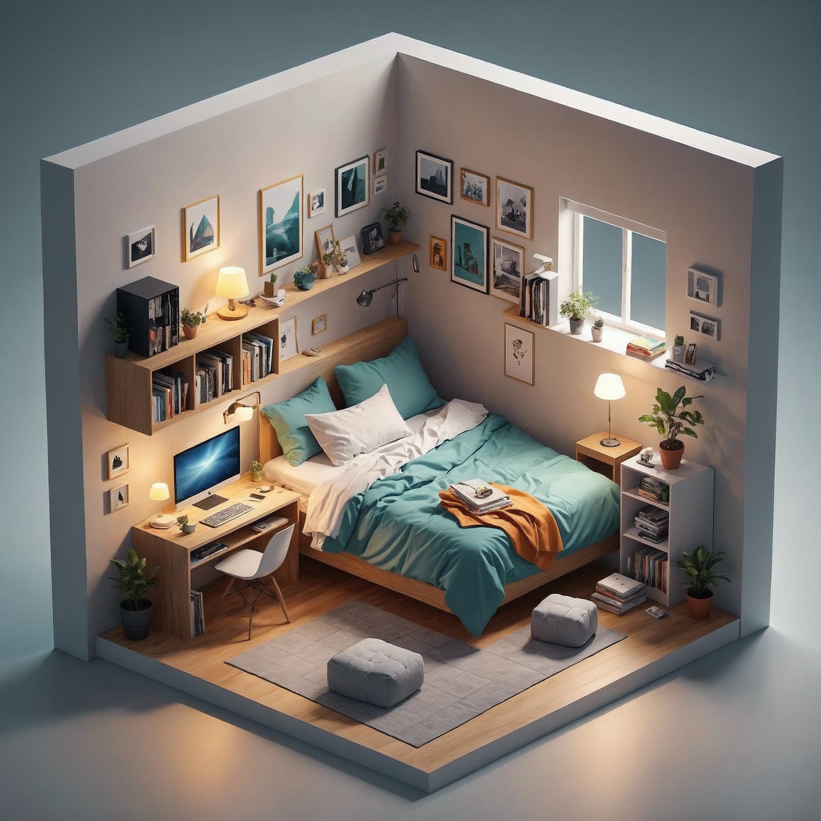 Isometric Programmer's Room in a Cube: 3D Render