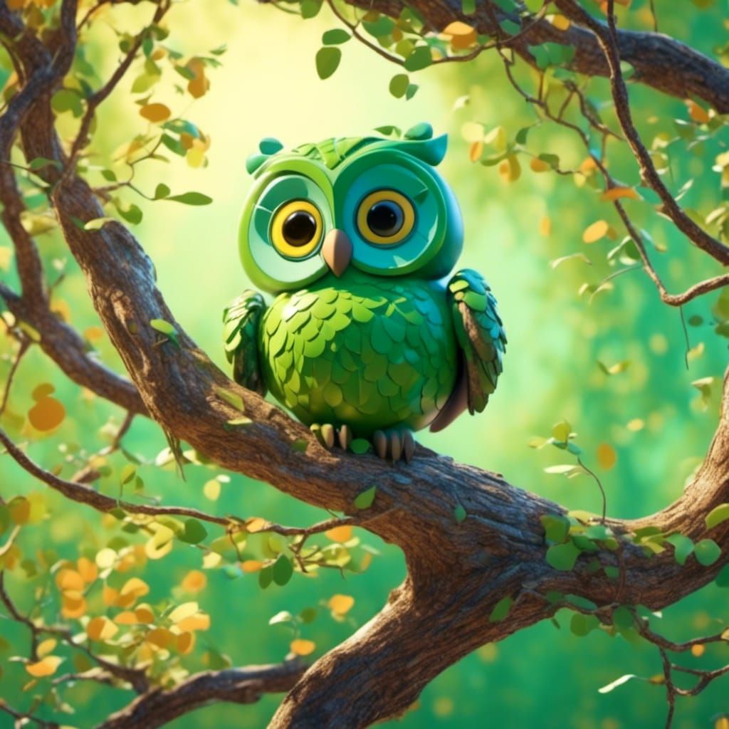 Happy Duolingo Owl in Pixar 3D Style