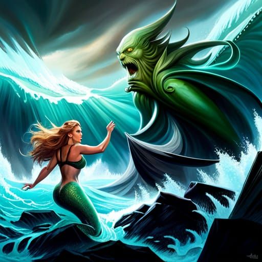 Mermaids Battle Cthulhu in Epic Sea Clash