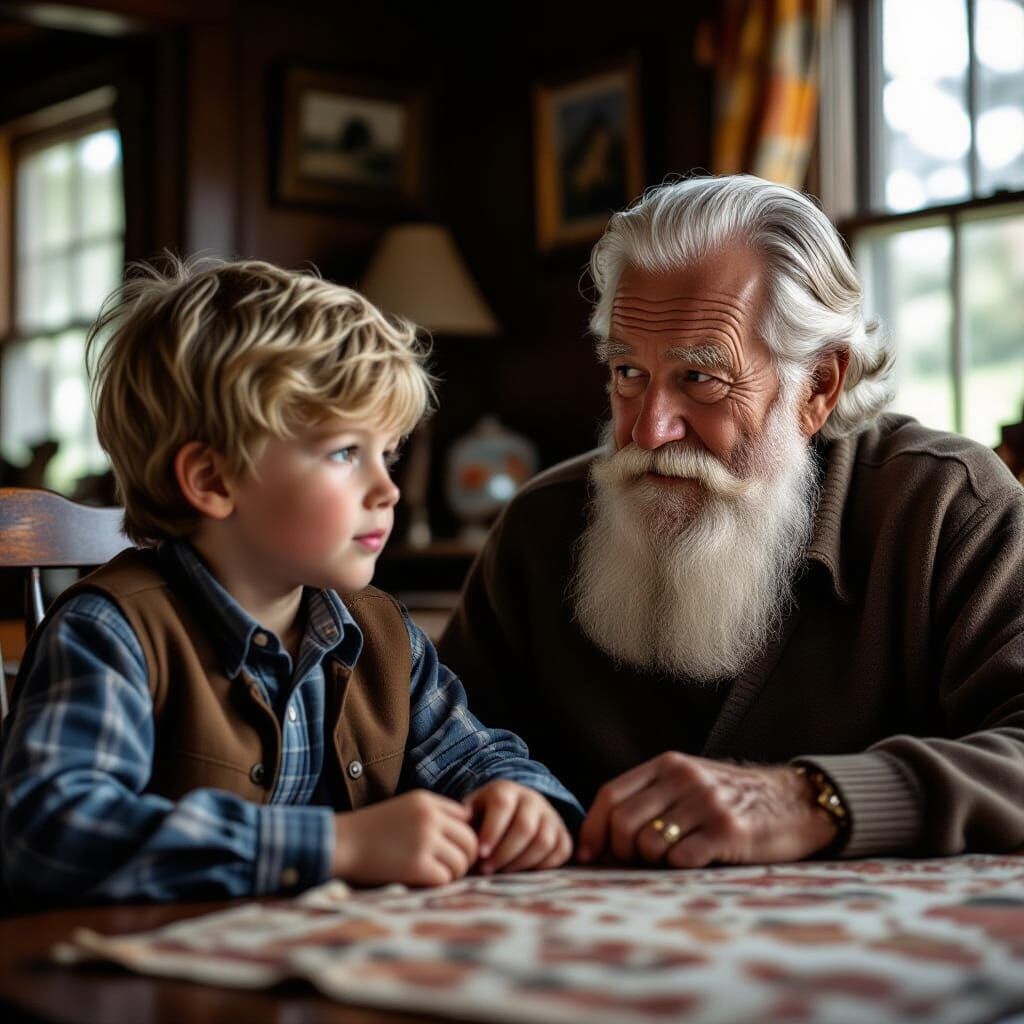 Realistic Portrait of a Boy with Grandpa