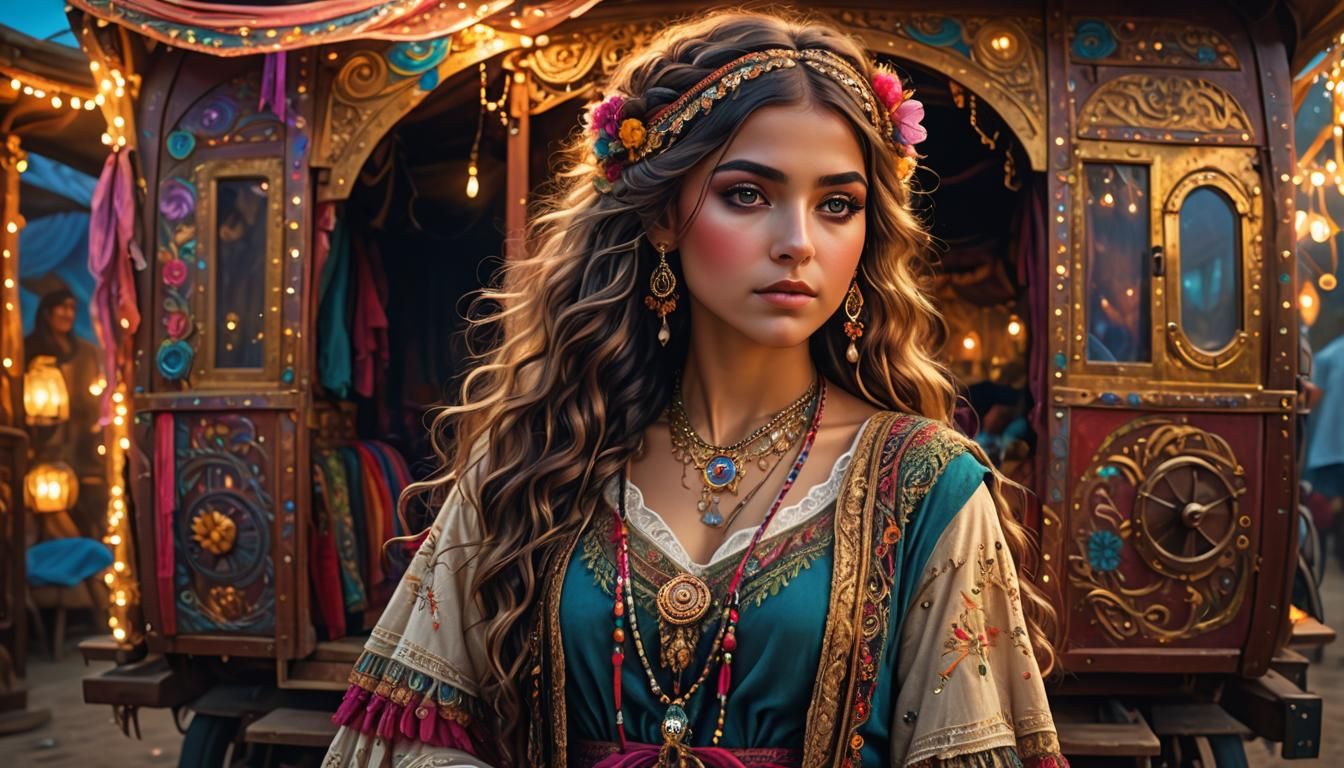 Magical Gypsy Girl Portrait: Surreal Digital Fairytale