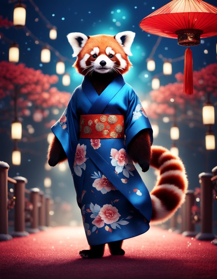 Elegant Red Panda Stuns on the Red Carpet in Haute Couture