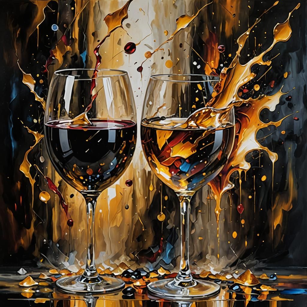 Antique Wine Glass in Da Vinci and Afremov Style