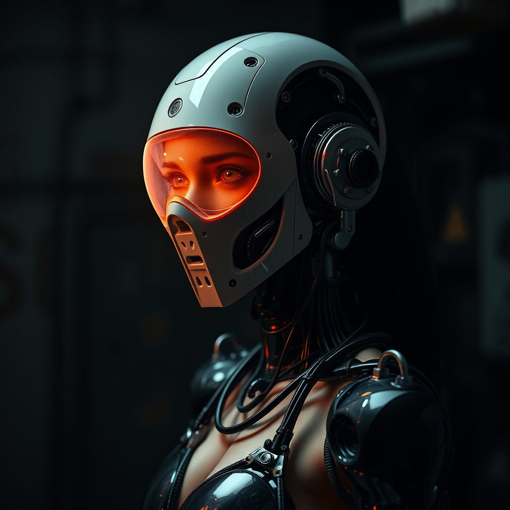 Grungy Murderbot Portrait with Opaque Mask