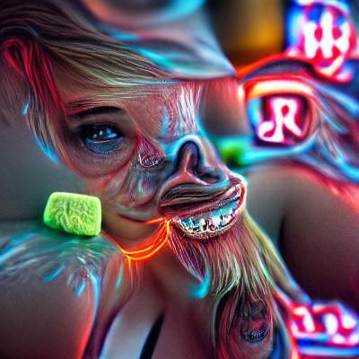 Neon Face in Hyperrealistic Lowbrow Style