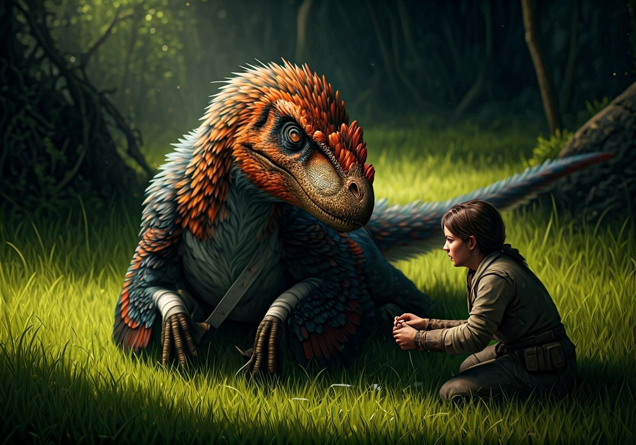 Compassionate Human Bandages Wounded Utahraptor